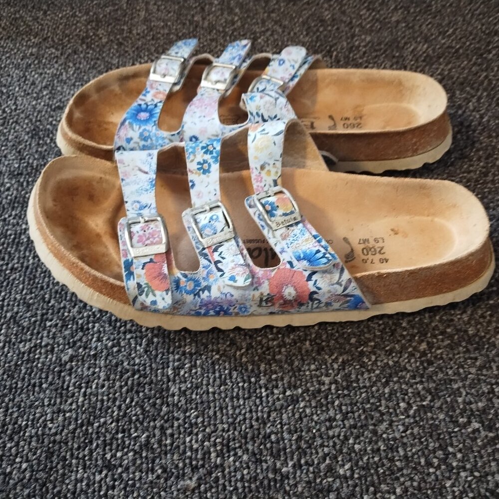 Betula Birkenstock Florida Sandals Blue Floral Women's 40 (9 - 9.5) Narrow